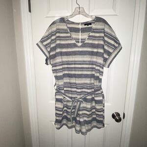 Madewell Romper Shorts Blue White S/S Linen Blend Size Large